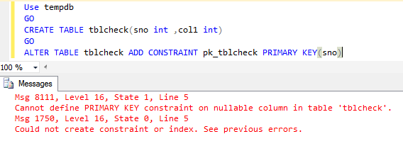 1 Primary Key Are Not Null In SQL Server