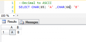 ASCII to Decimal and Decimal to ASCII in SQL Server