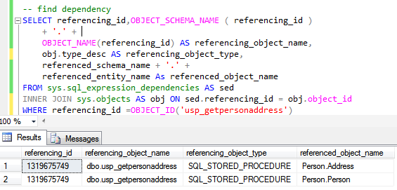 在sql server中查找存储过程的依赖关系